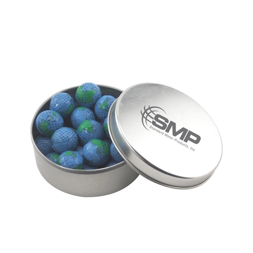 Main photo of Large Round Metal Tin With Lid And Chocolate Globes