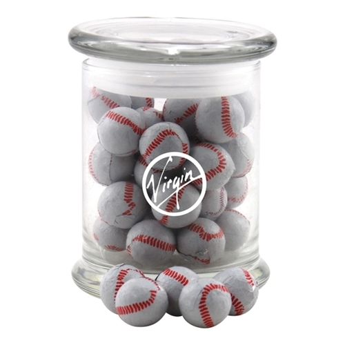 Main photo of Chocolate Baseballs In A Large Round Glass Jar With Lid