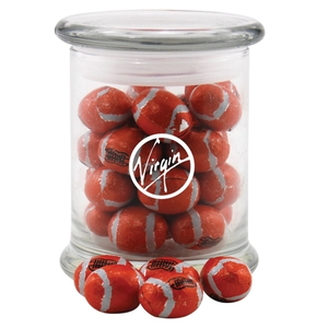 Photo of Chocolate Footballs In A Large Round Glass Jar With Lid