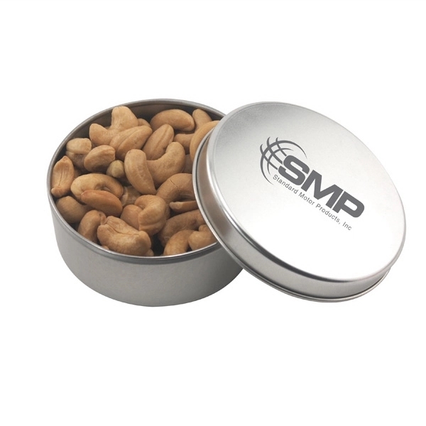 Silver color option for Large Round Metal Tin With Lid And Cashews