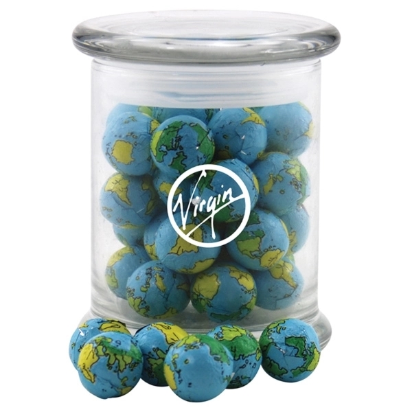 Clear color option for Chocolate Globes In A Large Round Glass Jar With Lid