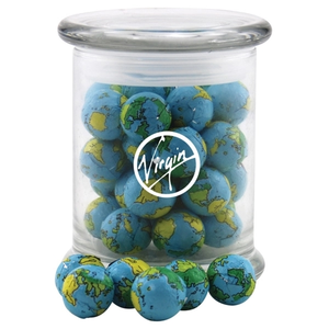 Photo of Chocolate Globes In A Large Round Glass Jar With Lid