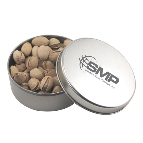 Main photo of Large Round Metal Tin With Lid And Pistachios