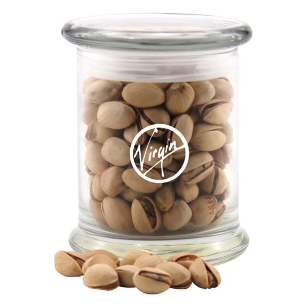 Clear color option for Pistachios In A Large Round Glass Jar With Lid