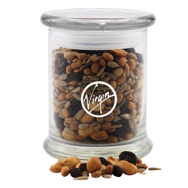 Clear color option for Trail Mix In A Large Round Glass Jar With Lid