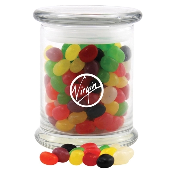 Clear color option for Jelly Beans Candy In A Large Round Glass Jar With Lid