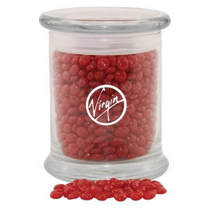 Photo of Cinnamon Imperials Candy In A Large Round Glass Jar With Lid