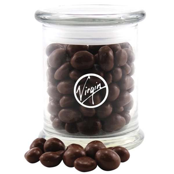 Clear color option for Large Round Glass Jar With Lid Chocolate Covered Peanuts