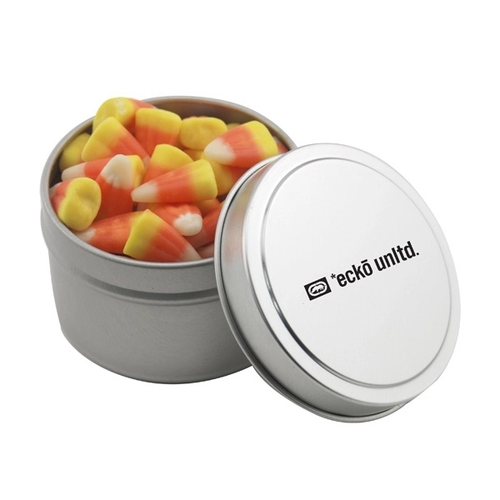 Main photo of Round Metal Tin With Lid And Candy Corn