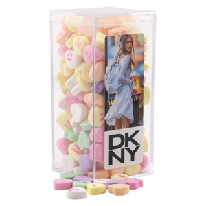 Photo of Conversation Hearts In A Clear Acrylic Square Tall Box