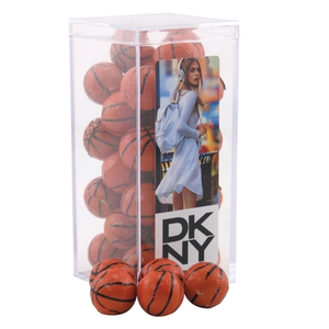 Photo of Chocolate Basketballs In A Clear Acrylic Square Tall Box