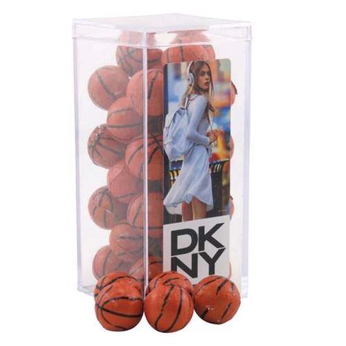 Main photo of Chocolate Basketballs In A Clear Acrylic Square Tall Box