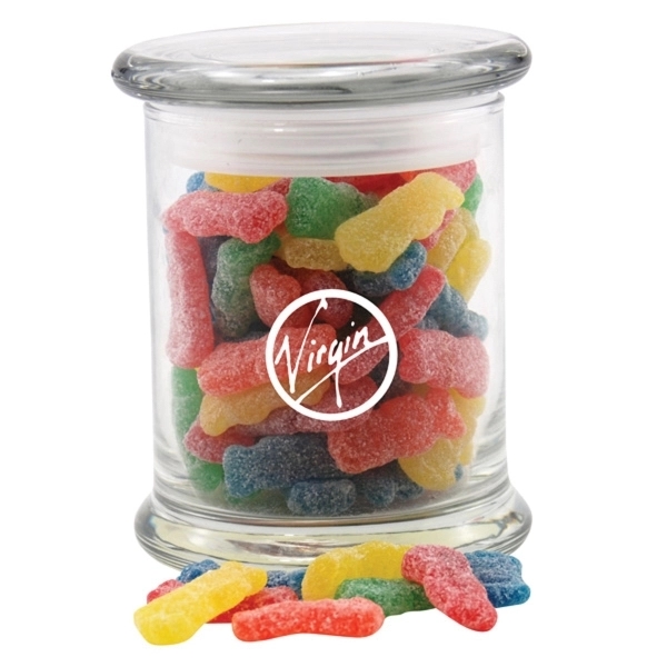 Clear color option for Sour Kids In A Large Round Glass Jar With Lid