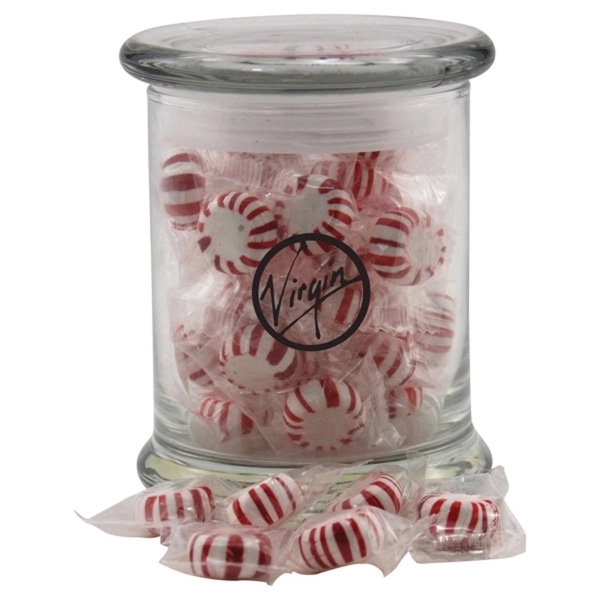 Clear color option for Starlight Peppermints In A Large Round Glass Jar With Lid