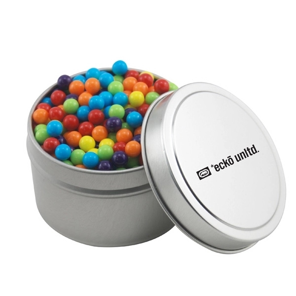 Silver color option for Round Metal Tin With Lid And Mini Jawbreakers