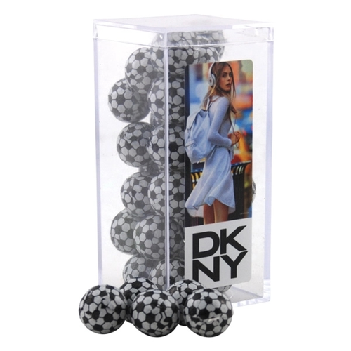Main photo of Chocolate Soccer Balls In A Clear Acrylic Square Tall Box