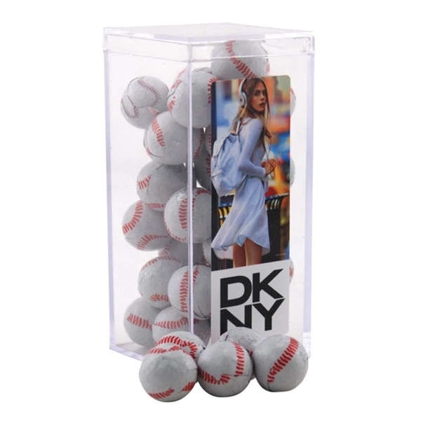 Clear color option for Chocolate Baseballs In A Clear Acrylic Square Tall Box