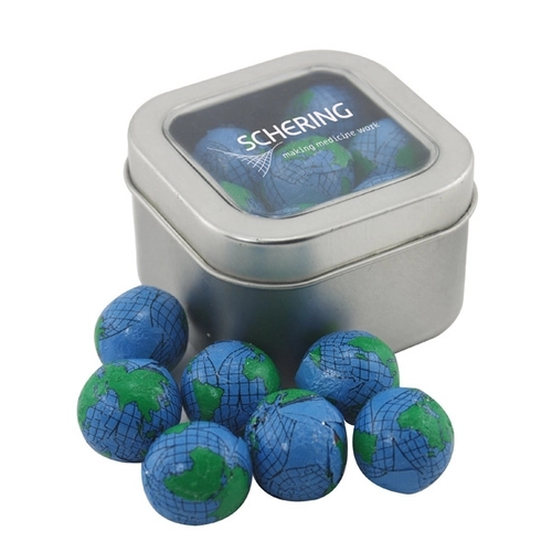 Main photo of Tin With Window Lid And Chocolate Globes