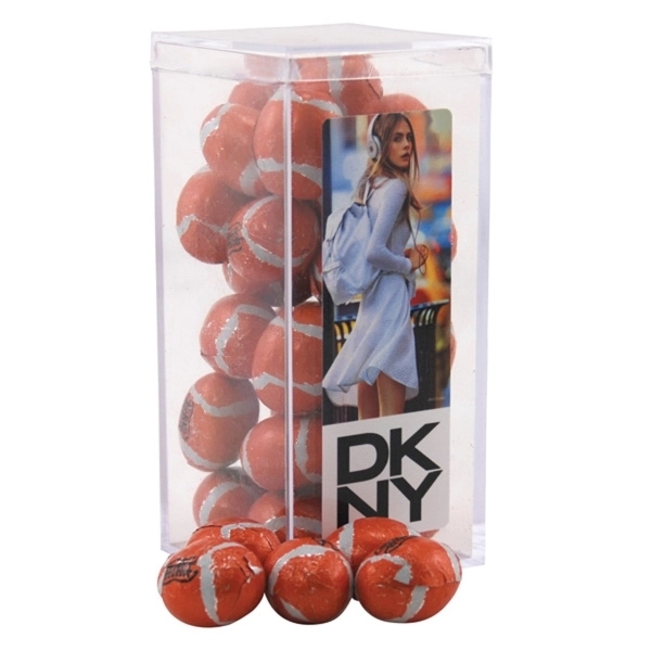 Clear color option for Chocolate Footballs In A Clear Acrylic Square Tall Box