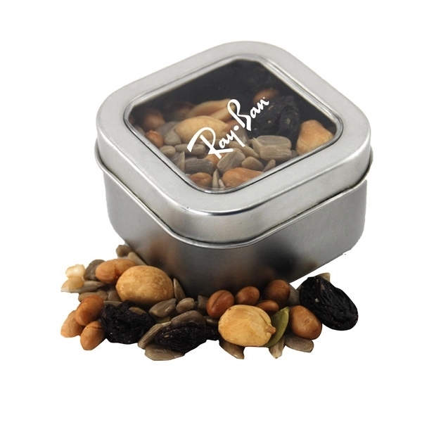 Silver color option for Tin With Window Lid And Trail Mix