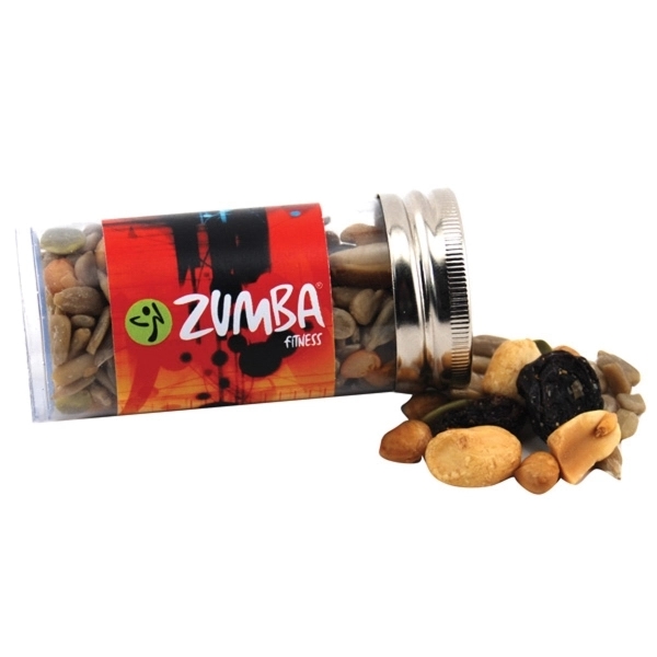 Clear color option for Trail Mix In A 3 " Plastic Tube With Metal Cap