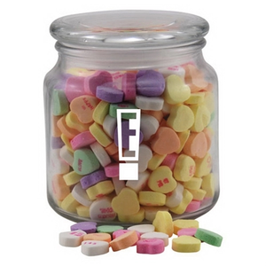 Photo of Conversation Hearts Candy In A Glass Jar With Lid