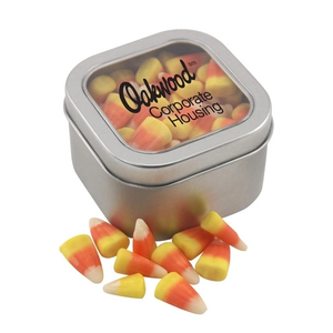 Photo of Large Tin With Window Lid And Candy Corn