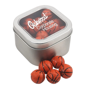 Photo of Large Tin With Window Lid And Chocolate Basketballs