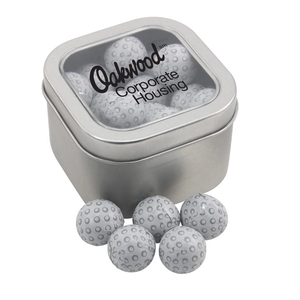 Photo of Large Tin With Window Lid And Chocolate Golf Balls