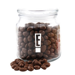 Photo of Chocolate Covered Raisins In A Glass Jar With Lid
