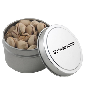 Photo of Round Metal Tin With Lid And Pistachios