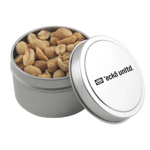 Photo of Round Metal Tin With Lid And Peanuts