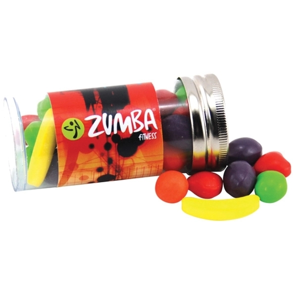 Clear color option for Candy Fruitz Candy In A 3 " Plastic Tube With Metal Cap