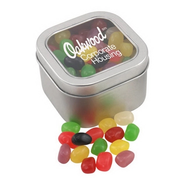 Silver color option for Large Tin With Window Lid And Jelly Beans