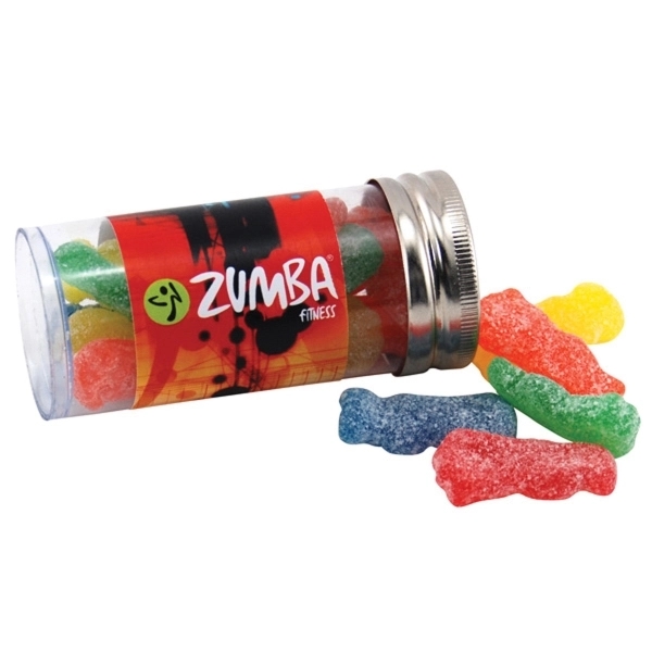 Clear color option for Sour Kids In A 3 " Plastic Tube With Metal Cap
