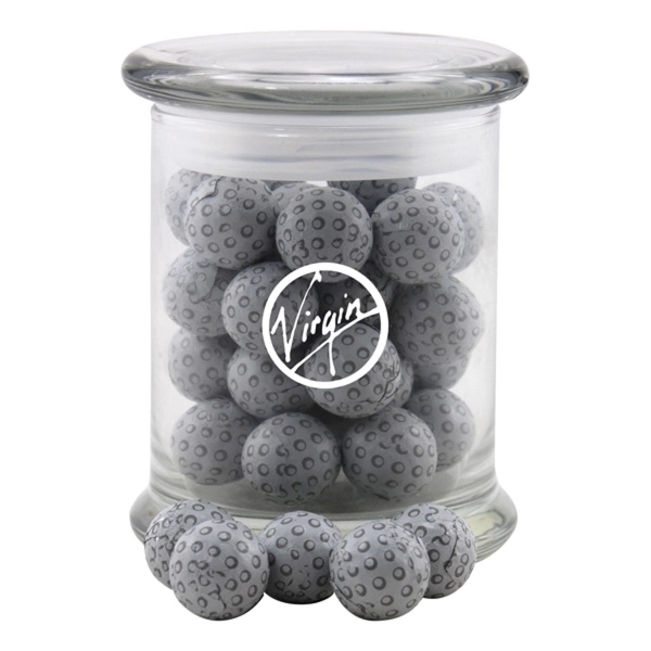 Clear color option for Chocolate Golf Balls In A Large Round Glass Jar With Lid