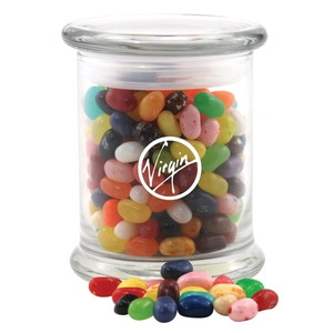 Photo of Jelly Bellys Candy In A Large Round Glass Jar With Lid