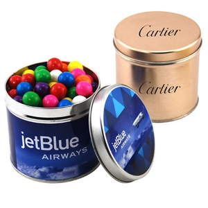 Photo of Gumballs In A 3.5" Round Metal Tin With Lid