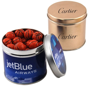 Photo of Chocolate Basketballs In 3.5" Round Metal Tin With Lid