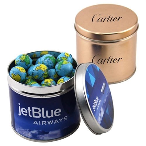Photo of Chocolate Earth Balls In 3.5" Round Metal Tin With Lid