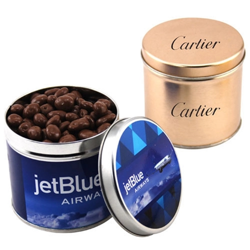 Photo of Chocolate Covered Raisins In 3.5" Round Metal Tin With Lid