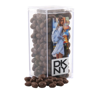 Photo of Chocolate Covered Raisins In A Clear Acrylic Square Tall Box