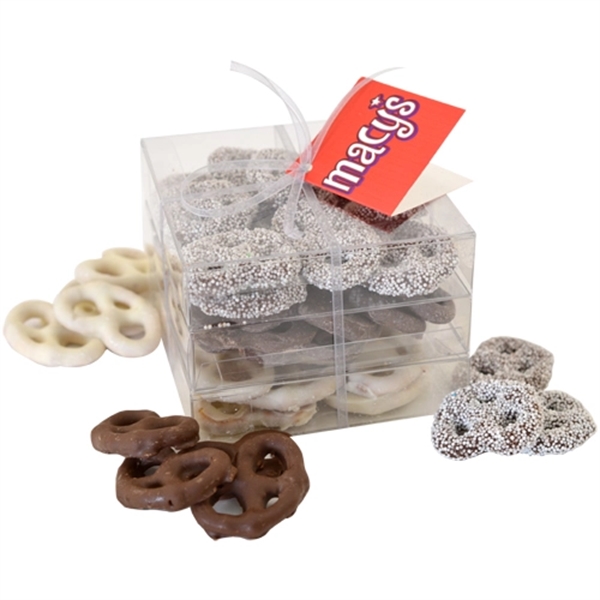 Clear color option for 3 Way Pretzel Stack Acetate Tower