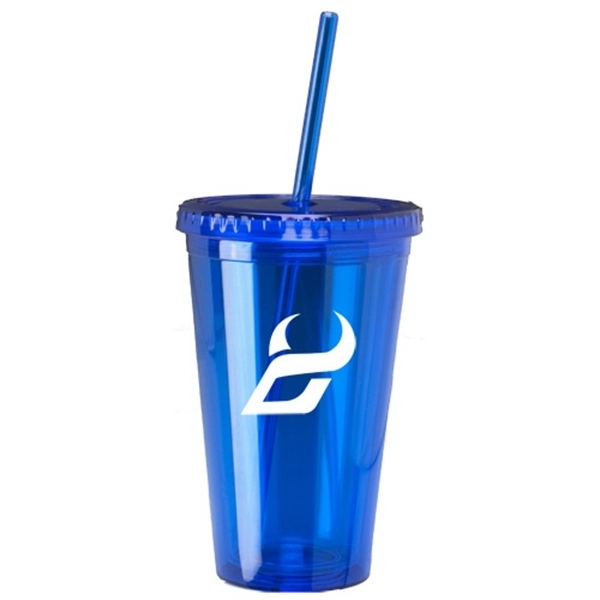 Translucent Blue color option for 16oz Double Wall Acrylic Tumbler With Straw