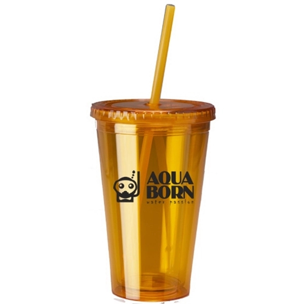 Translucent Orange color option for 16oz Double Wall Acrylic Tumbler With Straw