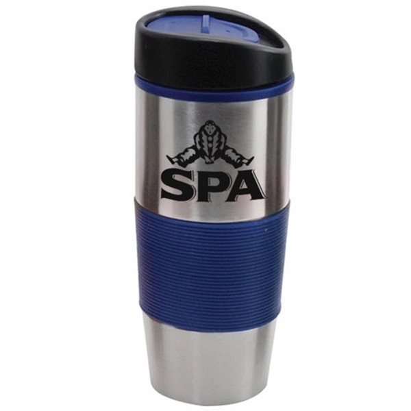 Silver-Blue color option for 16 Oz Insulated Tumbler With Colored Silicone Sleeve