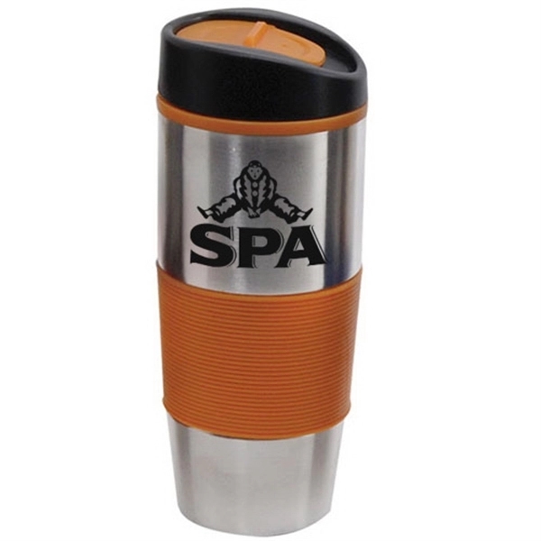 Silver-Orange color option for 16 Oz Insulated Tumbler With Colored Silicone Sleeve