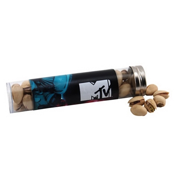 Clear color option for Pistachios In A 6 " Plastic Tube With Metal Cap