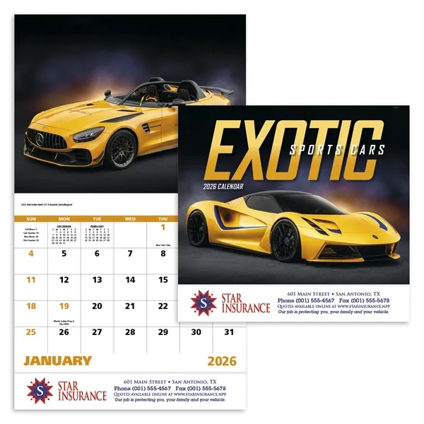 White color option for Exotic Sports Cars Stapled Calendar