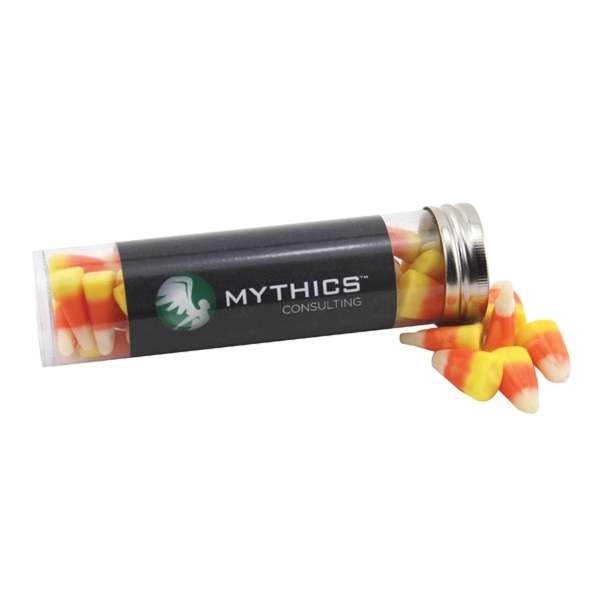 Clear color option for Candy Corn In A 5 " Plastic Tube With Metal Cap